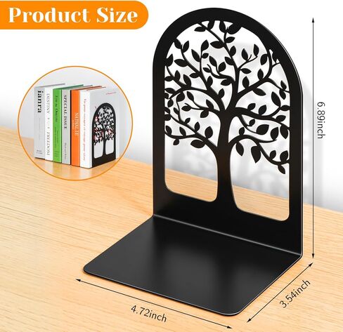 Metal Bookends for Shelves, Book Stopper for Heavy Books, Tree Book Ends for Shelves Decorative, Black Book Ends to Hold Books for Home Office in Saudi Arabia