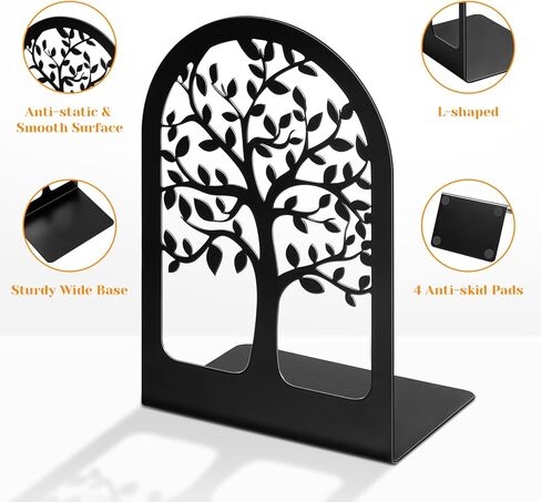 Metal Bookends for Shelves, Book Stopper for Heavy Books, Tree Book Ends for Shelves Decorative, Black Book Ends to Hold Books for Home Office in Saudi Arabia