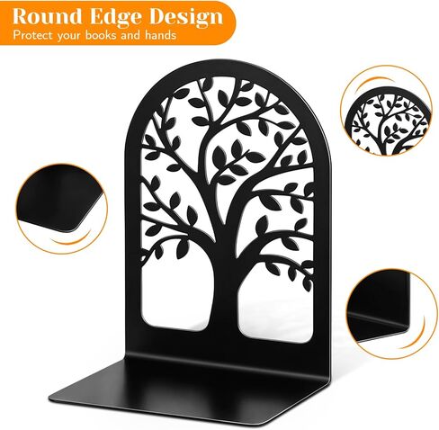 Metal Bookends for Shelves, Book Stopper for Heavy Books, Tree Book Ends for Shelves Decorative, Black Book Ends to Hold Books for Home Office in Saudi Arabia