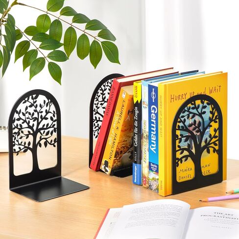 Metal Bookends for Shelves, Book Stopper for Heavy Books, Tree Book Ends for Shelves Decorative, Black Book Ends to Hold Books for Home Office in Saudi Arabia