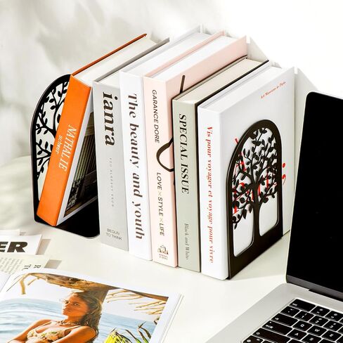 Metal Bookends for Shelves, Book Stopper for Heavy Books, Tree Book Ends for Shelves Decorative, Black Book Ends to Hold Books for Home Office in Saudi Arabia