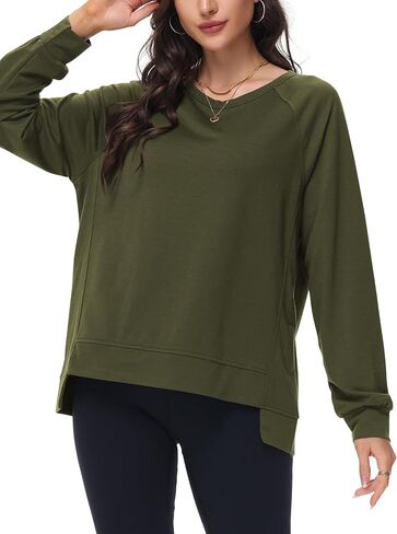 سويت شيرت نسائي طويل الأكمام كبير الحجم من Poetsky، قمصان كاجوال بياقة مستديرة عالية ومنخفضة وخفيفة الوزن in Kuwait