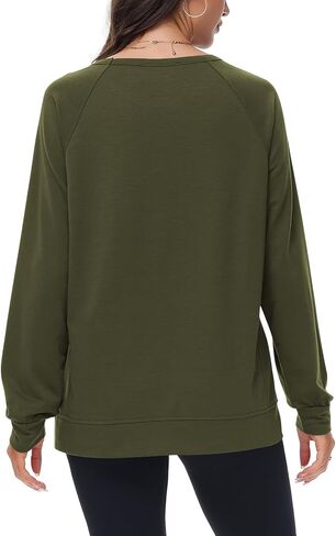 سويت شيرت نسائي طويل الأكمام كبير الحجم من Poetsky، قمصان كاجوال بياقة مستديرة عالية ومنخفضة وخفيفة الوزن in Kuwait