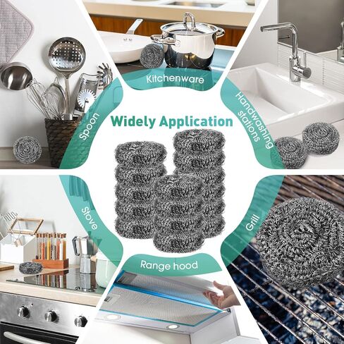 Roshtia 100 Pieces Stainless Steel Scouring Pad Bulk Metal Scrubber for Cleaning Dish 30 Gram Stainless Steel Sponge Round Steel Wool Scrubber Dish Scrubber for Cleaning Kitchen Bathroom Household in Saudi Arabia