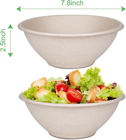 Large Paper Bowls, 40oz Compostable Bowls, 120 Pack Heavy Duty Disposable Bowls For Hot Soup, Salads,Cereals- Made from 100% Sugarcane Fiber in Saudi Arabia