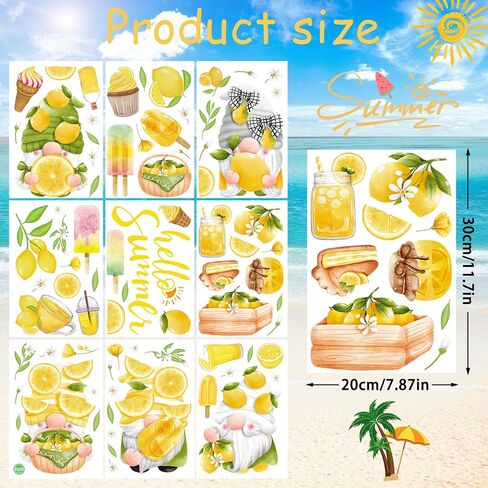 Summer Window Clings Stickers Lemon Gnome Window Decals Hello Summer Window Clings for Glass Windows Removable Double Sided Static PVC Glass Beach Pool Party Supplies Holiday Decoration (9 Sheets) in Saudi Arabia