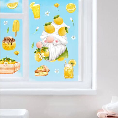 Summer Window Clings Stickers Lemon Gnome Window Decals Hello Summer Window Clings for Glass Windows Removable Double Sided Static PVC Glass Beach Pool Party Supplies Holiday Decoration (9 Sheets) in Saudi Arabia
