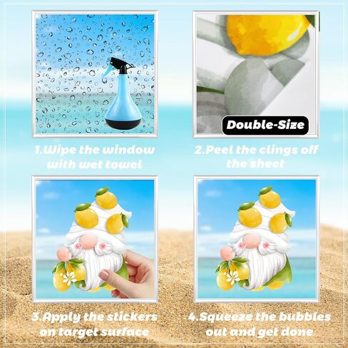 Summer Window Clings Stickers Lemon Gnome Window Decals Hello Summer Window Clings for Glass Windows Removable Double Sided Static PVC Glass Beach Pool Party Supplies Holiday Decoration (9 Sheets) in Saudi Arabia