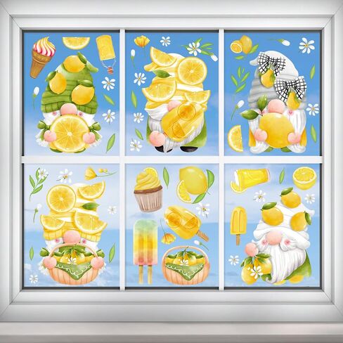 Summer Window Clings Stickers Lemon Gnome Window Decals Hello Summer Window Clings for Glass Windows Removable Double Sided Static PVC Glass Beach Pool Party Supplies Holiday Decoration (9 Sheets) in Saudi Arabia