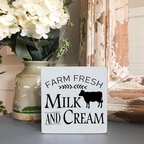 علامة مزرعة TEOUIOS، لوحة صندوق خشبي أبيض، صناديق زخرفية خشبية، لافتة ديكور منزلي، ديكور رف المطبخ الريفي، هدية الترحيب بالمنزل الجديد، 15.24 سم × 15.24 سم in Kuwait