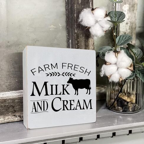 علامة مزرعة TEOUIOS، لوحة صندوق خشبي أبيض، صناديق زخرفية خشبية، لافتة ديكور منزلي، ديكور رف المطبخ الريفي، هدية الترحيب بالمنزل الجديد، 15.24 سم × 15.24 سم in Kuwait