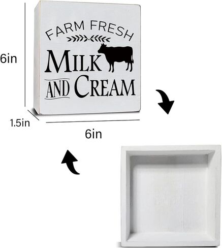 علامة مزرعة TEOUIOS، لوحة صندوق خشبي أبيض، صناديق زخرفية خشبية، لافتة ديكور منزلي، ديكور رف المطبخ الريفي، هدية الترحيب بالمنزل الجديد، 15.24 سم × 15.24 سم in Kuwait