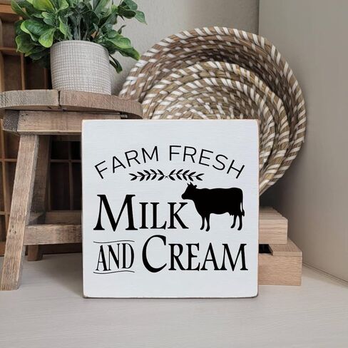 علامة مزرعة TEOUIOS، لوحة صندوق خشبي أبيض، صناديق زخرفية خشبية، لافتة ديكور منزلي، ديكور رف المطبخ الريفي، هدية الترحيب بالمنزل الجديد، 15.24 سم × 15.24 سم in Kuwait