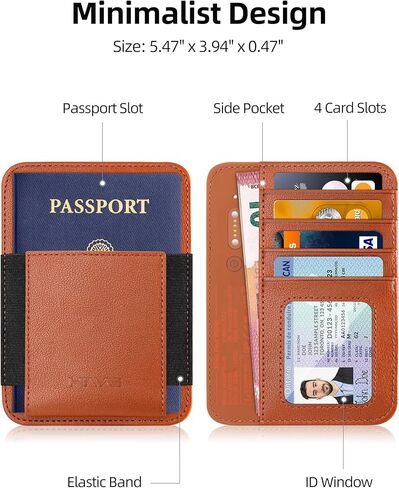 HiWe Passport Holder, Minimalist Leather Passport Card Wallet for Men & Women, RFID-Blocking, 4 Card Slots, 1 Side Pocket, ID Window, Black in Kuwait