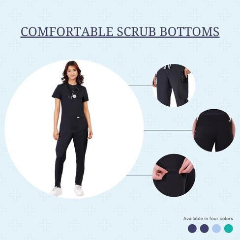 MIKAL Bottom Scrub for Women, Slim Fit with 6 Pockets Workwear Womens Scrubs, 100% Cotton Knitted Medical/Health Care Uniform Scrubs Bottom for Doctors, Dentists & Nurses -M (Navy) in Saudi Arabia