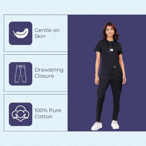 MIKAL Bottom Scrub for Women, Slim Fit with 6 Pockets Workwear Womens Scrubs, 100% Cotton Knitted Medical/Health Care Uniform Scrubs Bottom for Doctors, Dentists & Nurses -M (Navy) in Saudi Arabia