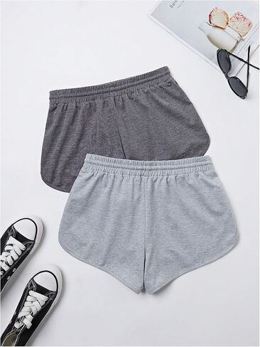 MakeMeChic Women's 2 Pack Athletic Shorts Casual Drawstring Elastic Waist Summer Running Sports Track Shorts in Saudi Arabia