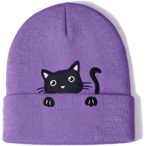 Women’s Cat Beanie Cute Cat Lover Gifts Animal Knitted Hats for Cat Mom Women Cat Stuff