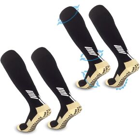 2-pair Soccer Socks Anti Slip Grip Pads for Football Basketball Sports Grip Socks,Knee High Socks For Men, Women, Universal US size 6.5-10 (black)