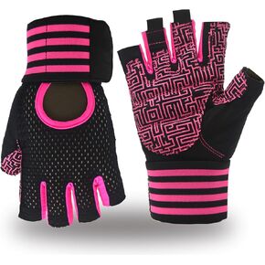 Weightlifting Gloves Padded Workout Gloves with Wrist Wrap Support Gym Gloves for Women Girls Gym Exercise Fitness Training Lifting Dumbbell Pink