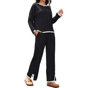 Women's 2 Piece Outfits Casual Long Sleeve Sweater Top Wide Leg Pants Matching Lounge Sets