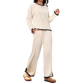 Women's 2 Piece Outfits Casual Long Sleeve Sweater Top Wide Leg Pants Matching Lounge Sets