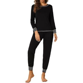 Vrtige Women's 2 Piece Pajamas Set Crewneck Long Sleeve Top and Pants PJs Set Sleepwear