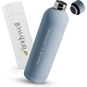 Lindywell 26 oz Insulated Water Bottle - Stainless Steel Water Bottles, Sueded Soft Grip, Leak-Proof, Eco-Friendly, BPA-Free For Gym, Office, Travel - Sky Blue
