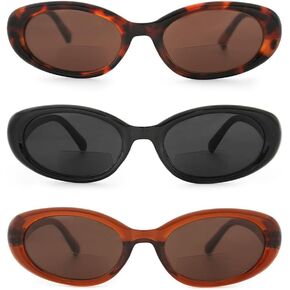 JiSoo Oval Bifocal Sunglasses for Women Reader Sunglasses Small Cute Reading Sunglasses for Women 3Pack