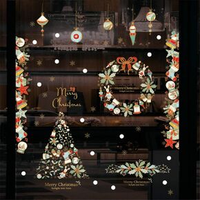 Kiddale Christmas Window Clings,Wreath Christmas Tree Window Decals Sticks for Christmas Home/Showcase/Door/Office/Classroom Decorations Ornaments Xmas Party Stickers Supplies