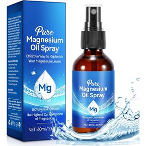 Magnesium Oil, 100% Pure & Natural Magnesium Oil Spray Organic for Feet, Muscle, Hair & Skin, Easy to Absortion, Topical Magnesium Spray 2 fl oz