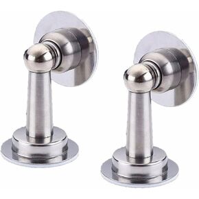 2 Pack Door Stopper, Magnetic Door Stopper, Brushed Stainless Steel Door Stopper Catch Holder, No Drill Doorstop with Self Adhesive Tape & Screws for Stronger Wall & Floor Mount (Silver)
