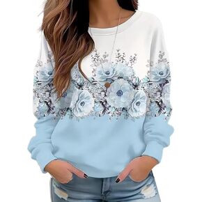 Floral Printed Sweatshirt Womens Boho Flowers O-Neck Pullover Tops Garden Lovers Vaction Long Sleeve Shirts