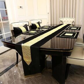 13x84-Inches Black Rhinestone Gold Sequins Wedding Runner with Tassels