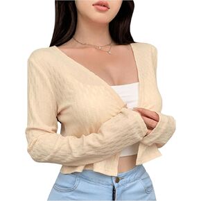 SHENHE Women's Open Front Lightweight Long Sleeve Crop Top Sweater Cardigan Outerwear