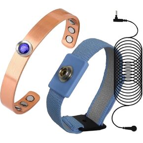 Grounding bracelet set Including a Copper magnetic Grounding bracelet and a Grounding Wrist Strap and a 15 ft line. (blue)