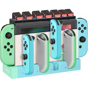 TNP Joy Con Controllers Charging Dock for Nintendo Switch and Switch OLED with 28-Game Card Storage, 4 Joycon Charging Station, Red and Black Switch Controllers Charger and Organizer Stand