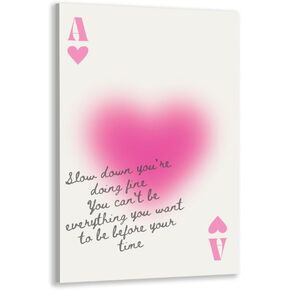 Pink Trendy Canvas Wall Art Trendy Retro Ace of Hearts Playing Card Print Lucky Girl Poster Fashionable Preppy y2k dormitory Decor 8x12inch Unframed