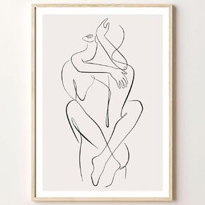 Abstract Line Woman Wall Art Canvas Bathroom Line Art Wall Decor Woman Silhouette Poster Abstract Female Art Black and White Line Artwork Woman Line Drawing Prints for Bedroom 16x24inch No Frame