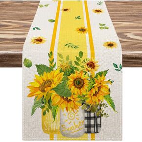 AnyDesign Sunflower Table Runner 13 x 72 Inch Summer Flower Vase Table Cover Yellow Floral Kitchen Dining Table Decoration for Seasonal Indoor Outdoor Home Party Restaurant Supplies