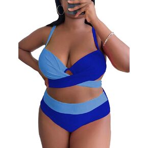 Milumia Women's Plus Size Color Block Swimsuits 2 Piece Wrap Push Up High Waist Bikini Sets