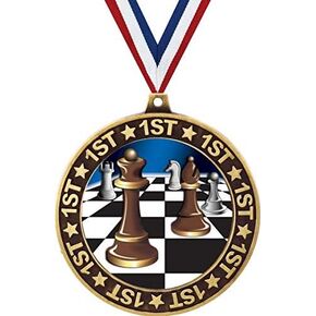 Chess 1st Place Perimeter Medal Gold, 2.75" Chess Tournament Prizes, Kids Chess Trophy Medal Awards Prime