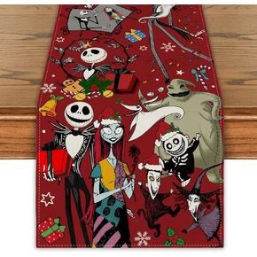 Christmas Table Runner Christmas Nightmare Before Table Cover New Year Winter Xmas Jack Sally Decor Zero Christmas Decorations for Home Party
