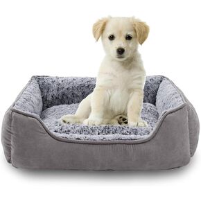Dog Beds for Small Dogs, Calming Puppy Bed Sofa with Washable Removable Cover, Rectangle Anti-Anxeity Pet Bed Couch with Anti-Slip Bottom, 24"x18",Brown