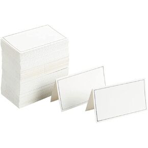 100 Pack Name Cards for Table Setting - Tent Place Cards with Silver Foil Border for Wedding, Banquets, Events, Reserved Seating (3.5 x 2 In)