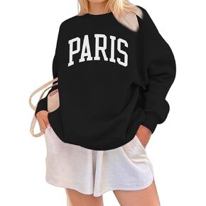 Paris France College Sweatshirt for Women Oversized Letter Graphic Preppy Shirts Crewneck Long Sleeve Pullover Tops
