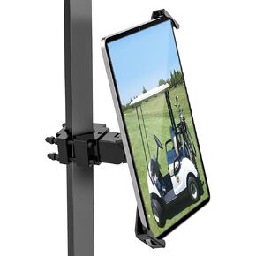 AboveTEK Golf Cart Tablet Holder - 360° Swivel iPad Holder for Mic Stand, Anti-Theft Kiosk POS iPad Mount with Security Lock & Key for Forklifts, Handlebars - Fits 6.9" to 11.2" Tablets (Black)