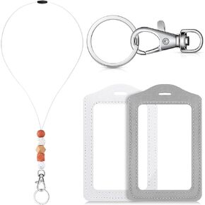 Lanyards with 2 ID Badge Holders Silicone Beaded Lanyard Breakaway Neck Lanyard Leather ID Holder for Teacher Women Employee(Classic Style)