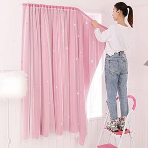 Hollow Stars Curtains Lace Window Curtain Self-Adhesive Blackout Curtain for Bedroom Livingroom, 1.5M * 1M, One Piece, No Drilling Required,Easy to Install