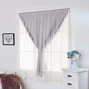 Hollow Stars Curtains Lace Window Curtain Self-Adhesive Blackout Curtain for Bedroom Livingroom, 1.5M * 1M, One Piece, No Drilling Required,Easy to Install